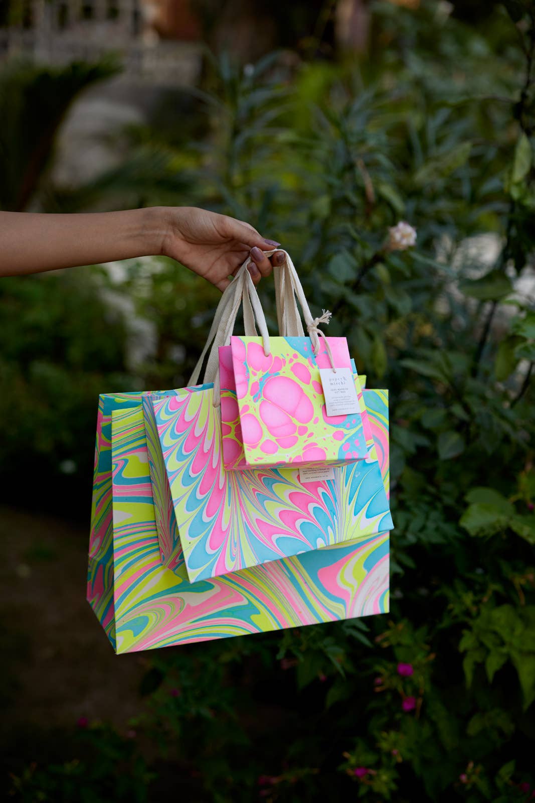 Hand Marbled Gift Bags (Small) - Neon