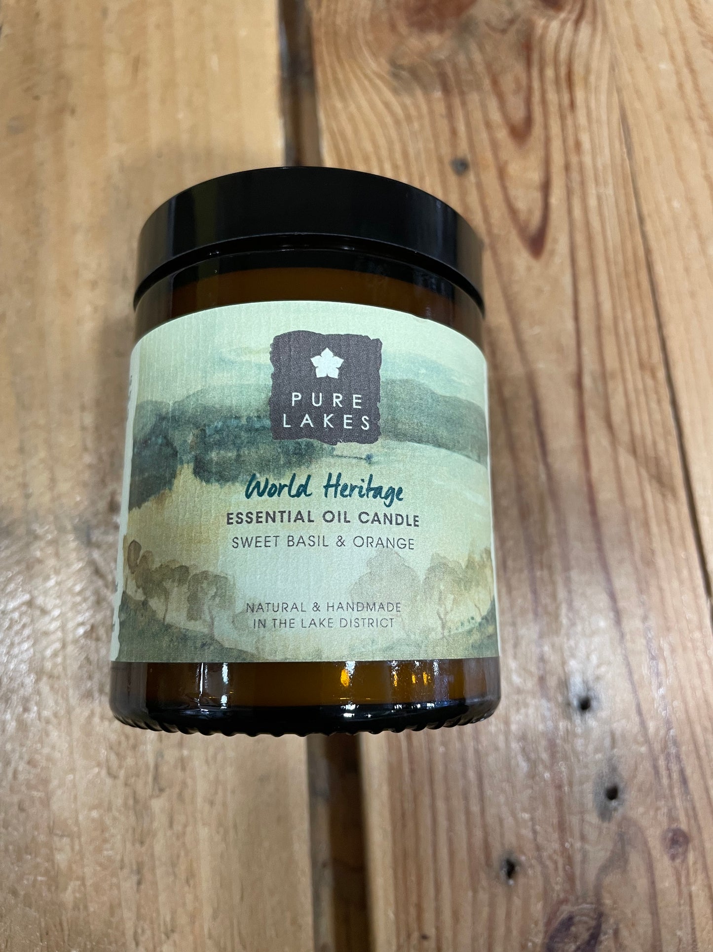 Pure Lakes World Heritage Essential Oil Candle 150g Sweet Basil & Orange