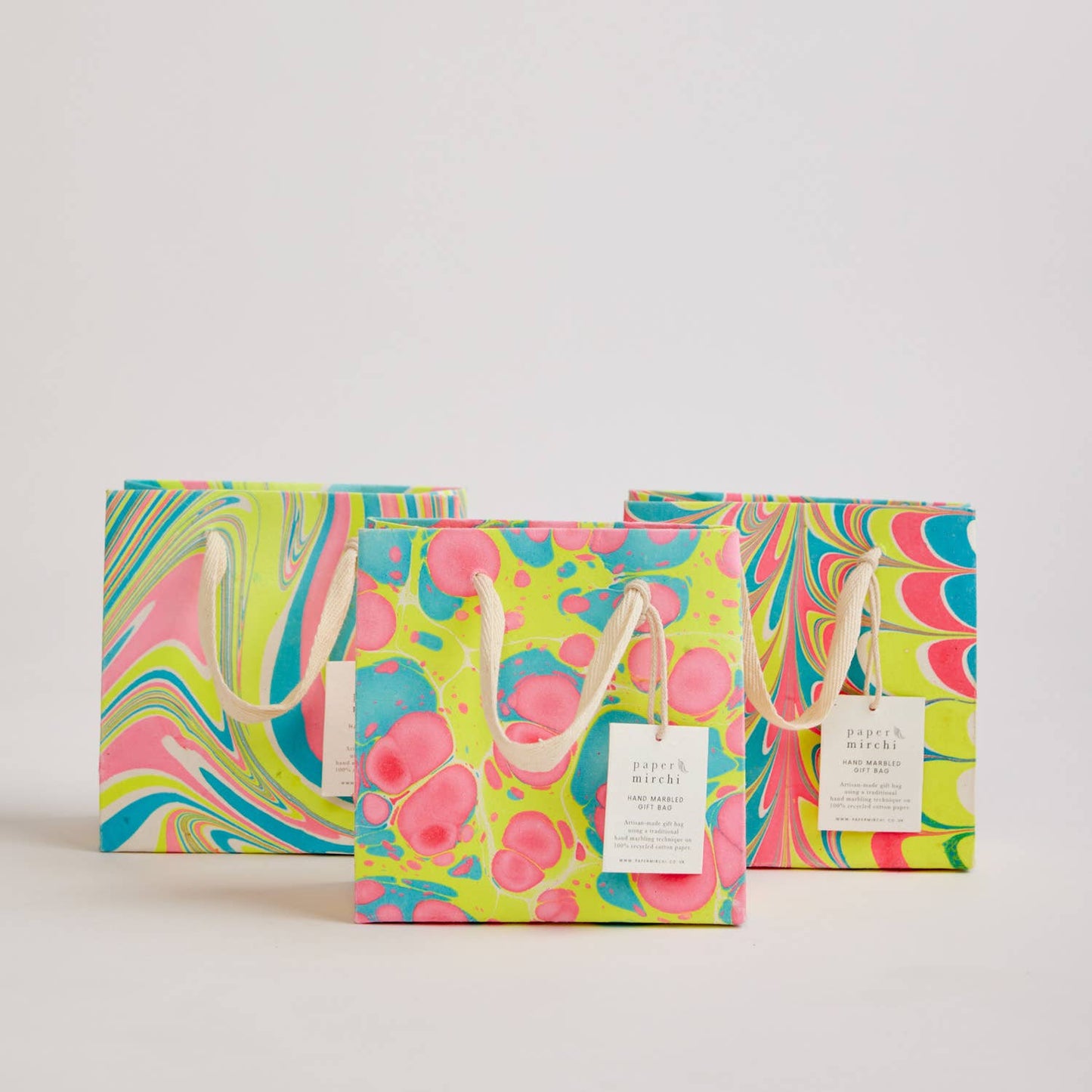 Hand Marbled Gift Bags (Small) - Neon