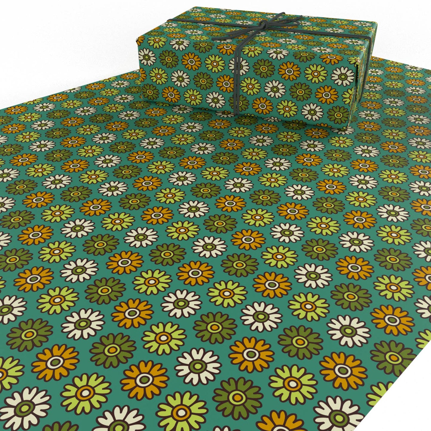 Retro Blue Flowers Wrapping Paper • 100% Recycled • UK Made