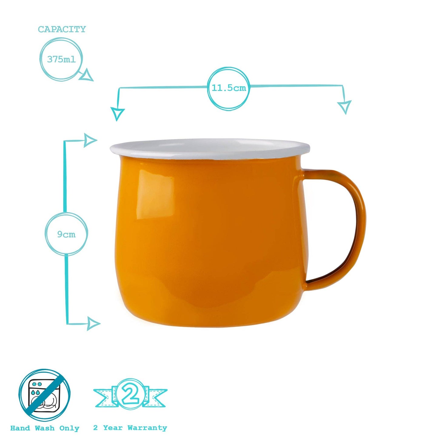 Argon Tableware Coloured Enamel Belly Mug - 375ml - Yellow