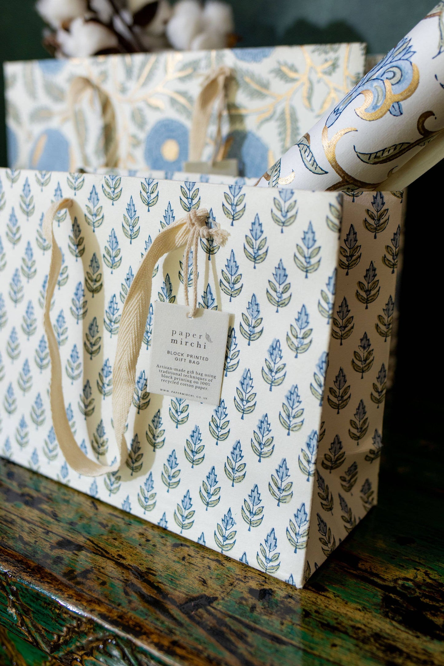 Hand Block Printed Gift Bags (Medium) - Blue Stone