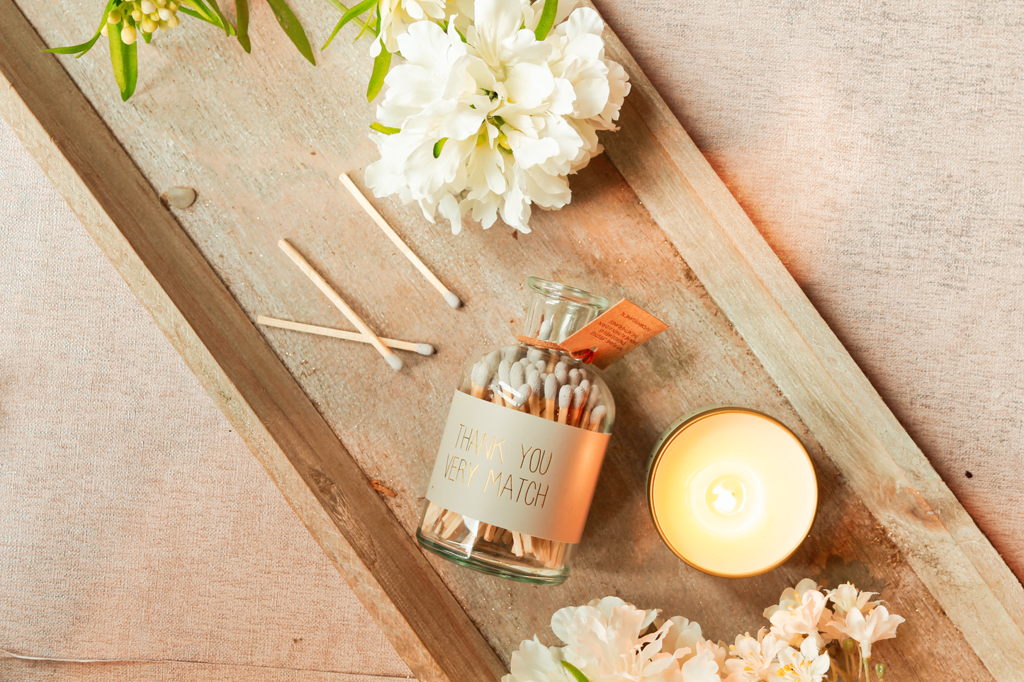 My Flame Lifestyle Matches in glass bottle Sand Thank you very match - CLEARANCE