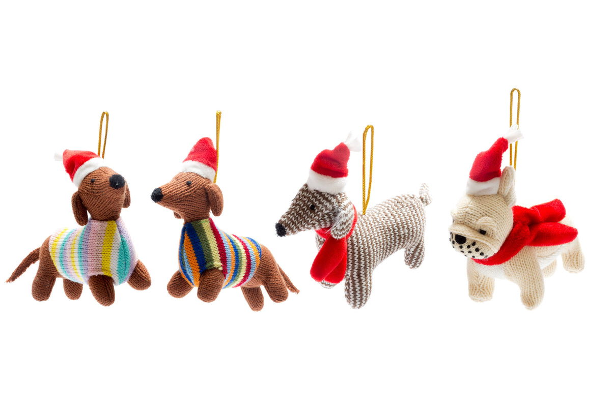 Sausage Dog Christmas Decoration, Knitted Dachshund Decor