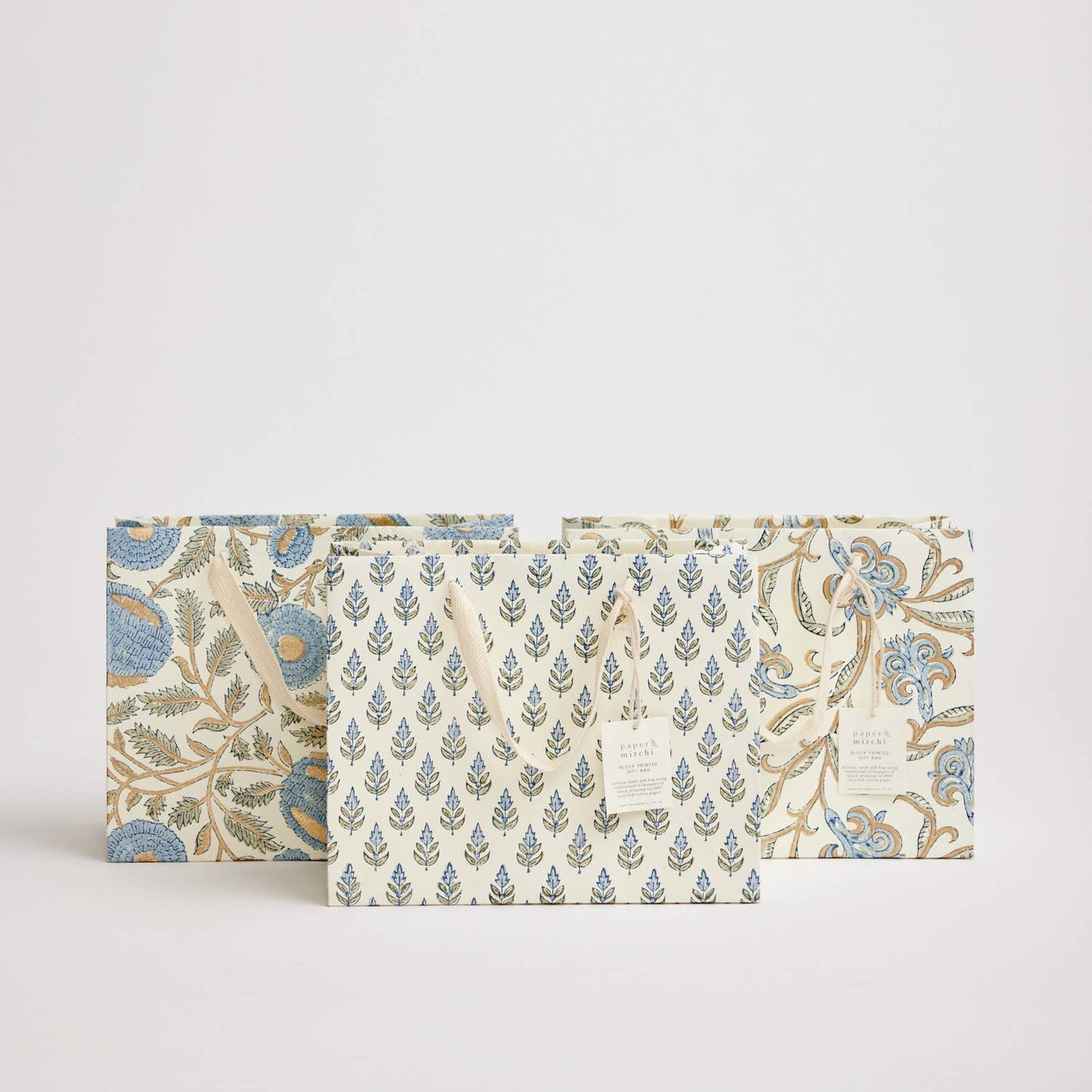 Hand Block Printed Gift Bags (Medium) - Blue Stone