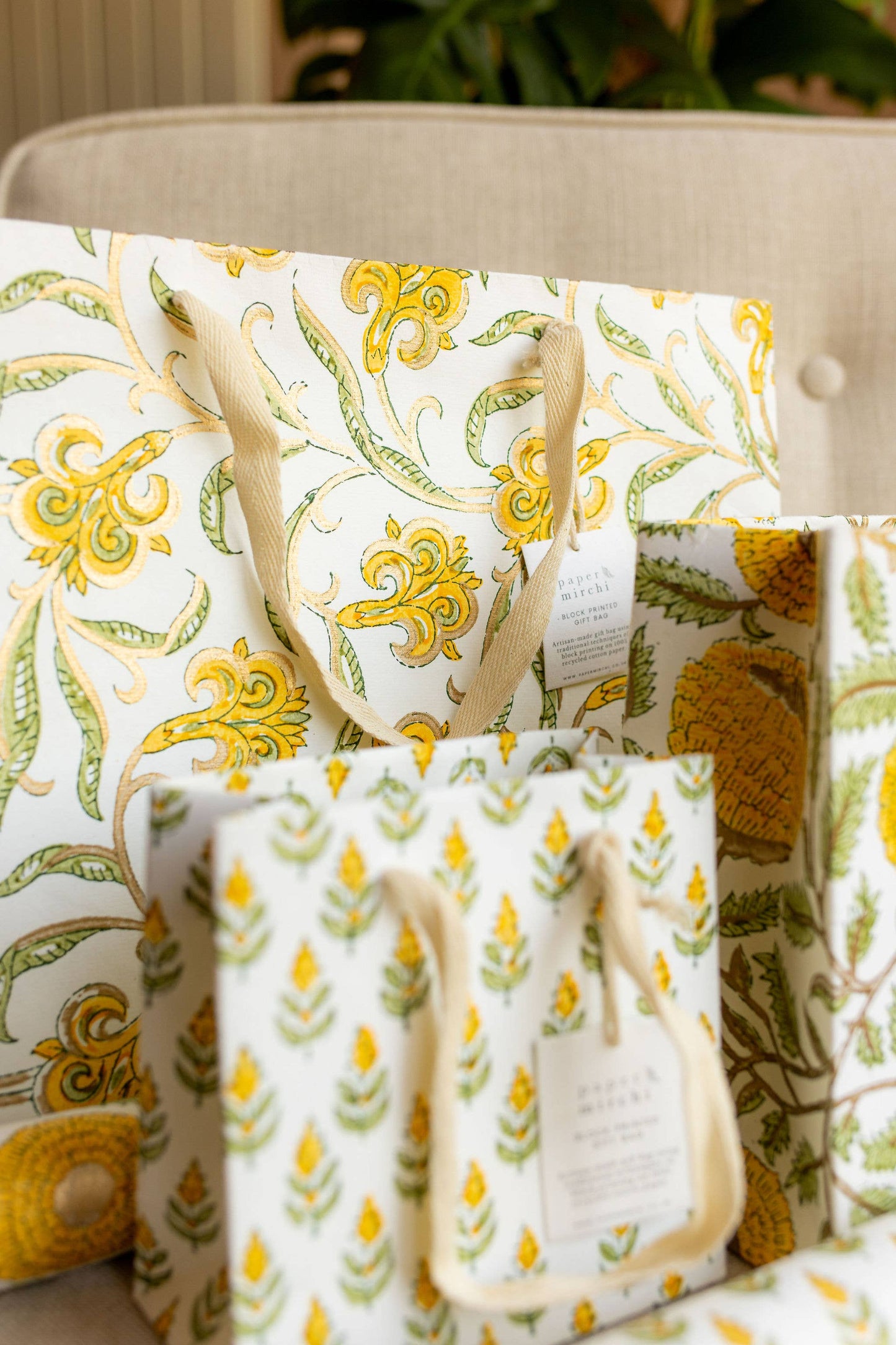 Hand Block Printed Gift Bags (Small) - Sunshine