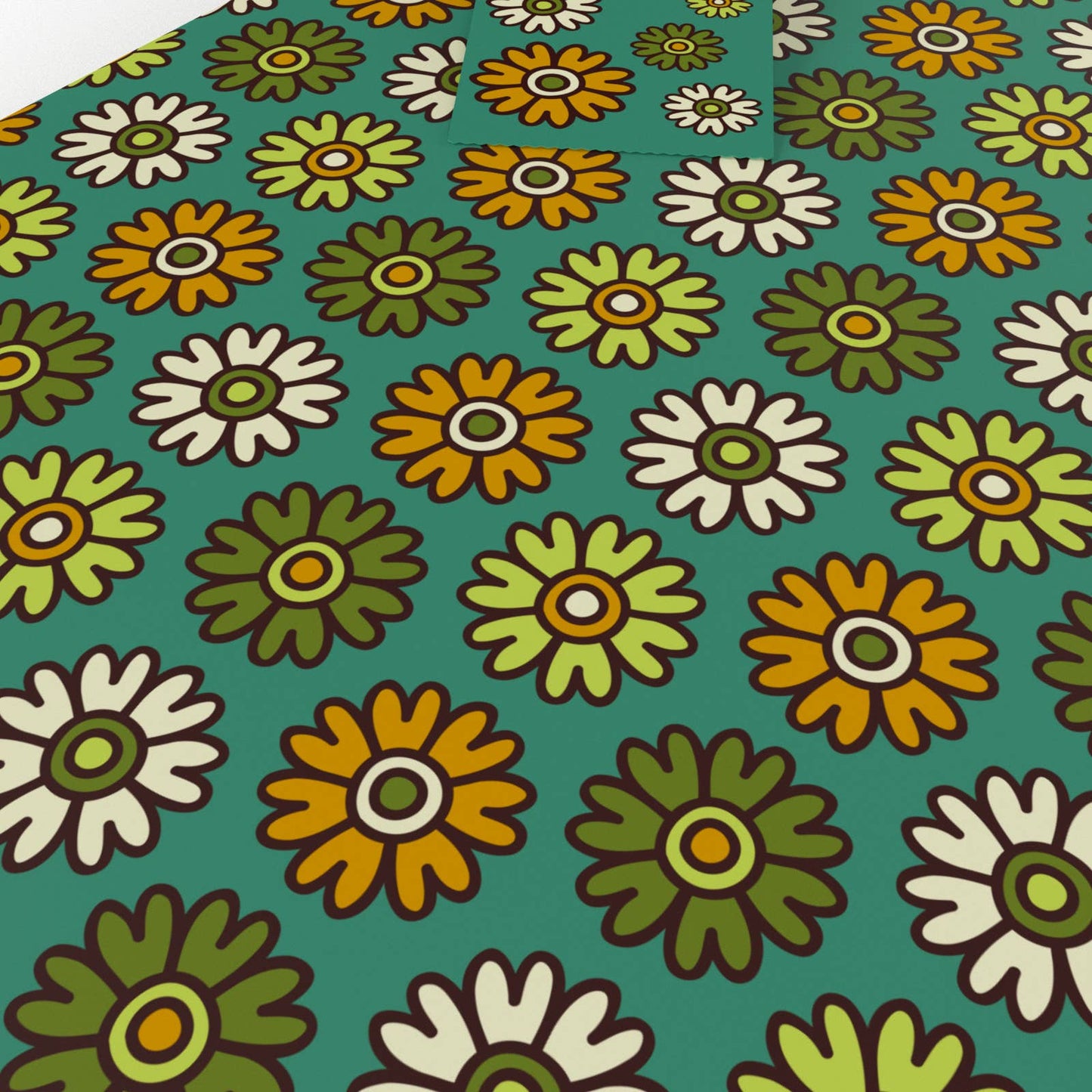 Retro Blue Flowers Wrapping Paper • 100% Recycled • UK Made