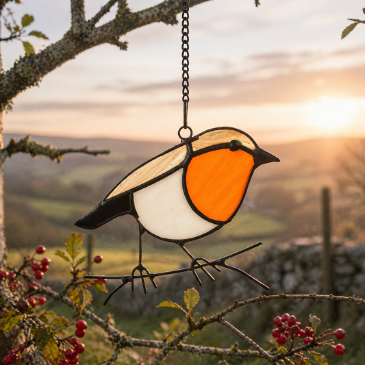 Hanging Stained Glass Bird - Robin