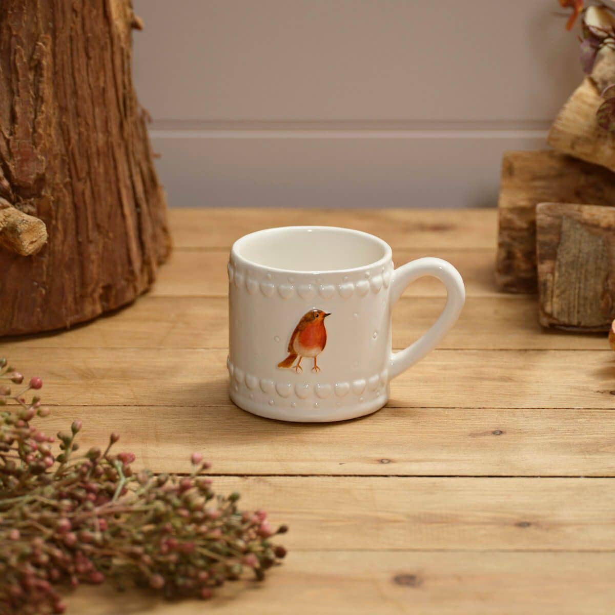 Countryside Woodland Ceramic Embossed Robin Mug