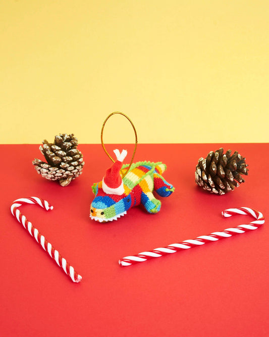 Crocodile Christmas Decoration Knitted Bright Stripes