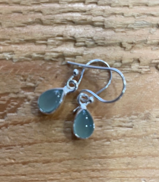 Aqua Teardrop Chalcedony Earrings