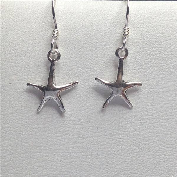 E297 Silver Starfish 12mm Earrings on fish hook