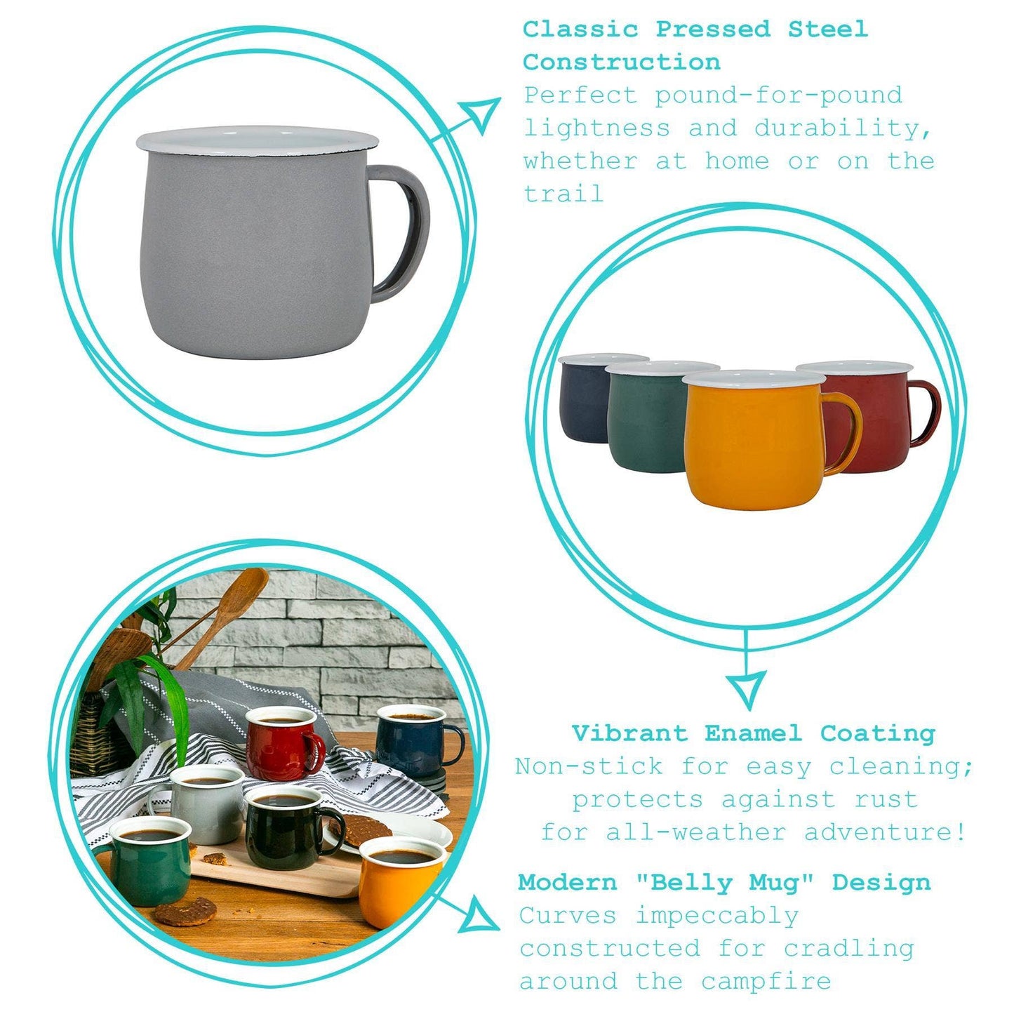 Argon Tableware Coloured Enamel Belly Mug - 375ml - Cream