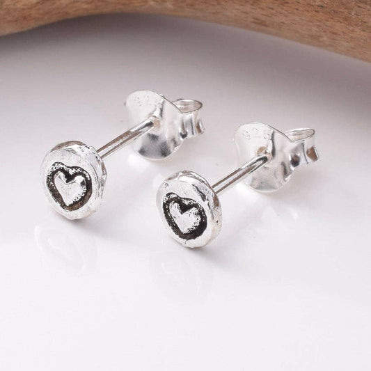 S798 - 925 silver heart disc stud earrings