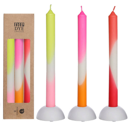 Ideas4Seasons – Ideas 4 Seasons Dip Dye candle h.24 Ø2.2 cm set 3 pink-orange-red-yellow