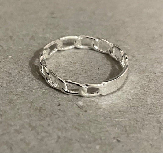 STK99 silver Flat Chain Stacking ring - P
