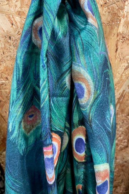 Peacock Feathers Green Scarf