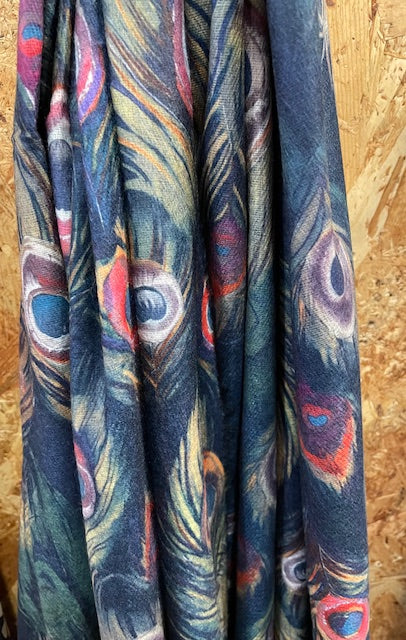 Peacock Feathers Navy Scarf