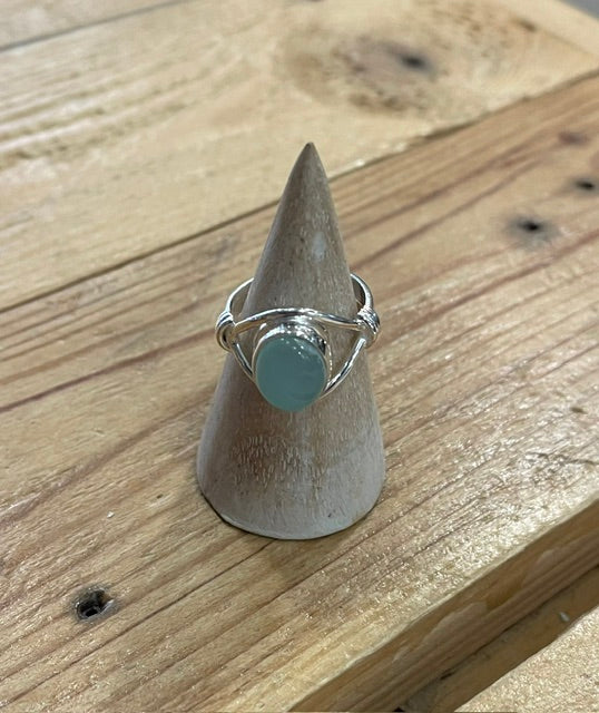 R13C Oval Aqua Chalcedony Ring - Size K