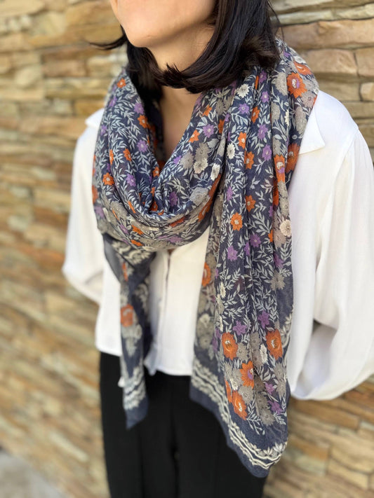 Women's square scarf Liberty pattern 100% polyester wool effect