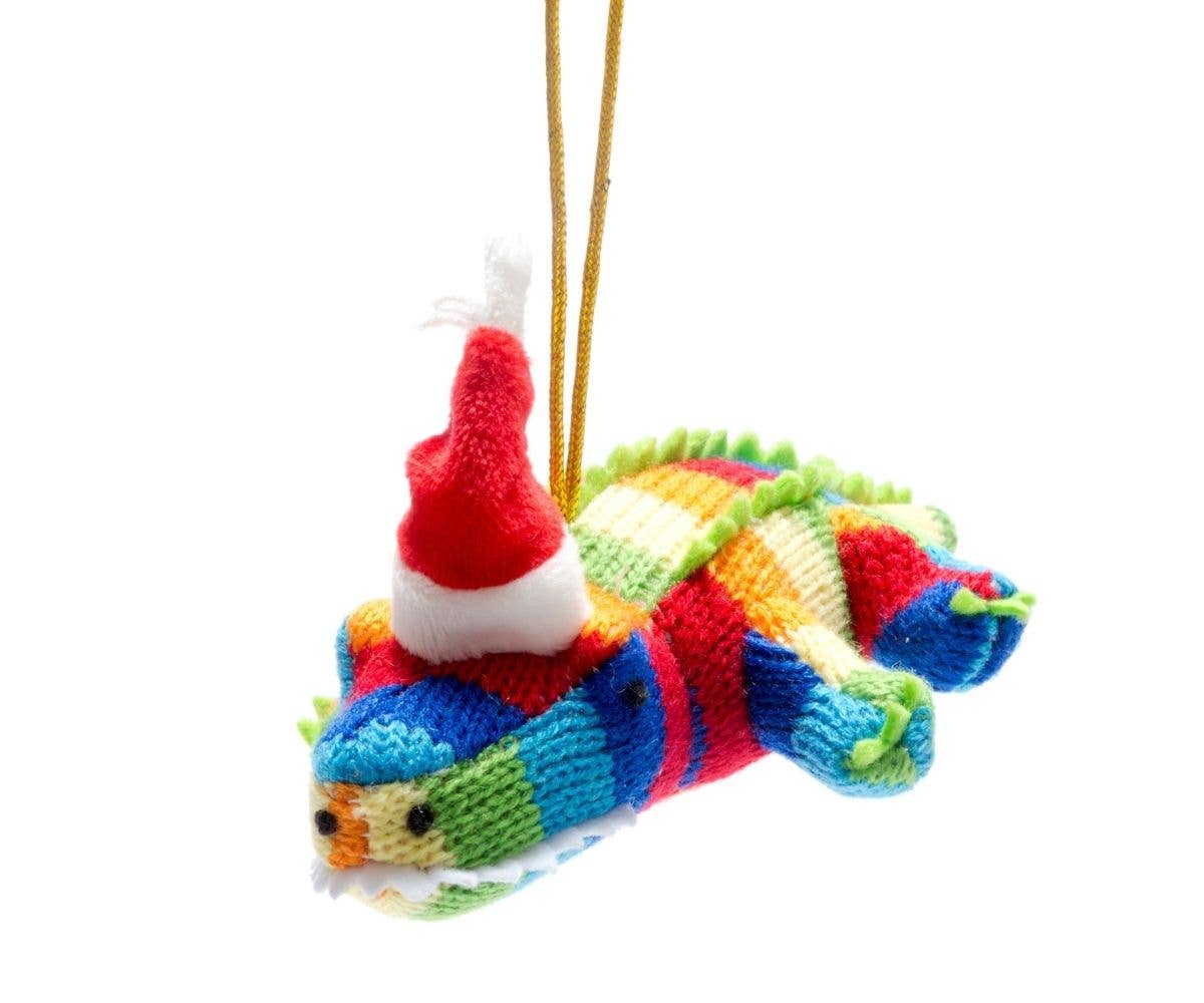 Crocodile Christmas Decoration Knitted Bright Stripes