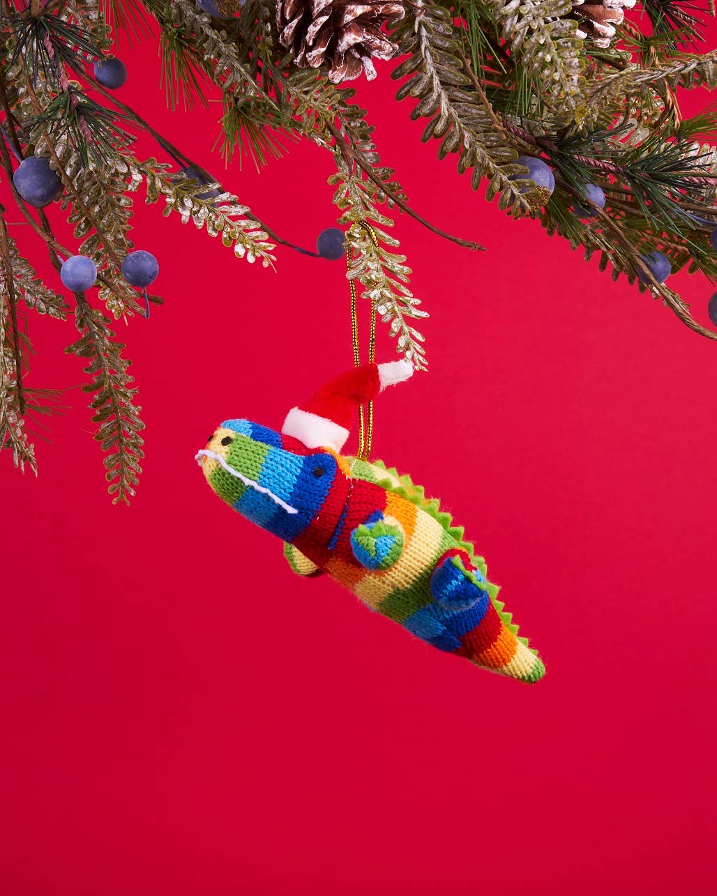 Crocodile Christmas Decoration Knitted Bright Stripes