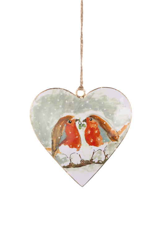 Heart with a Pair of Robins and Mistletoe