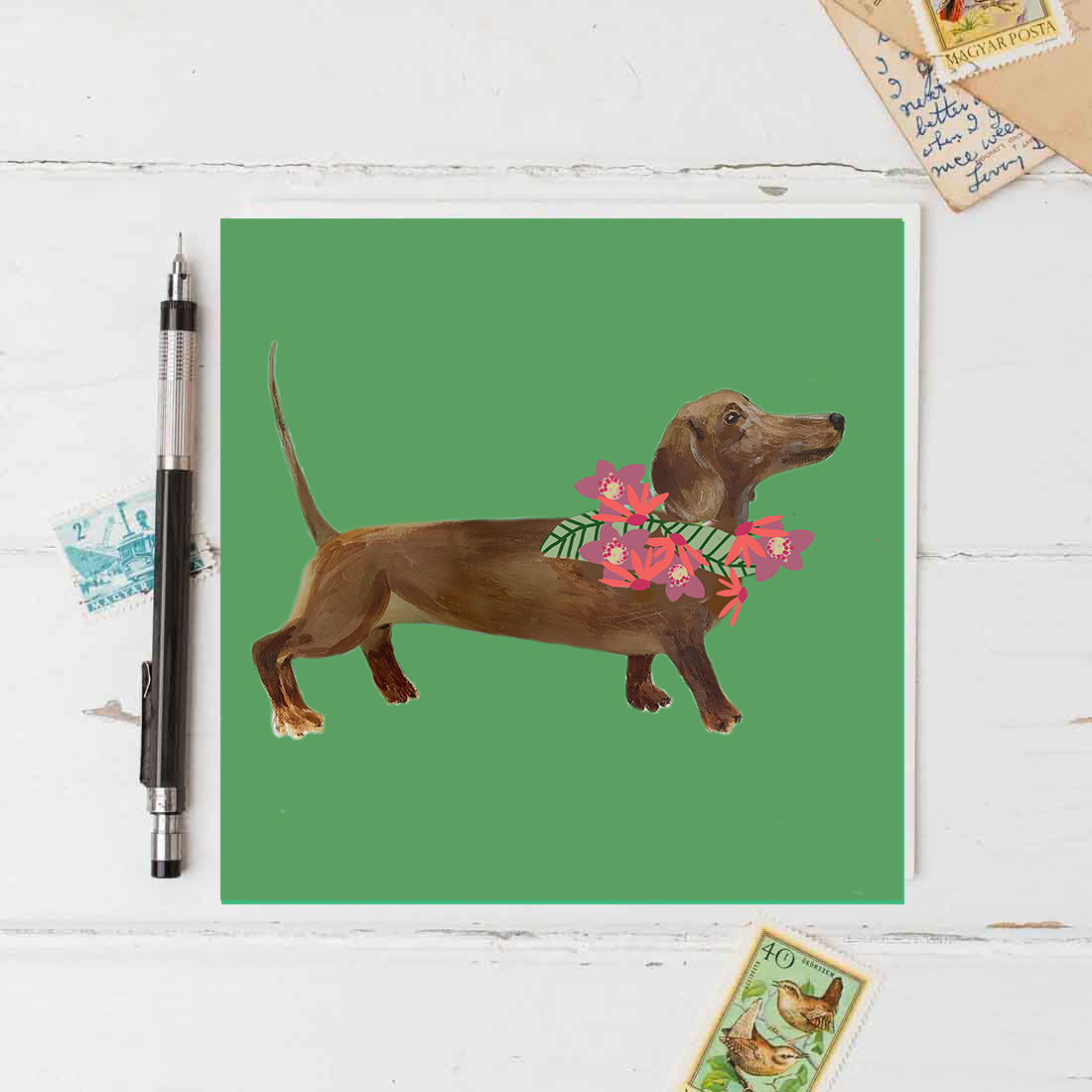 TRO01 Tropical Penny the Dachshund card