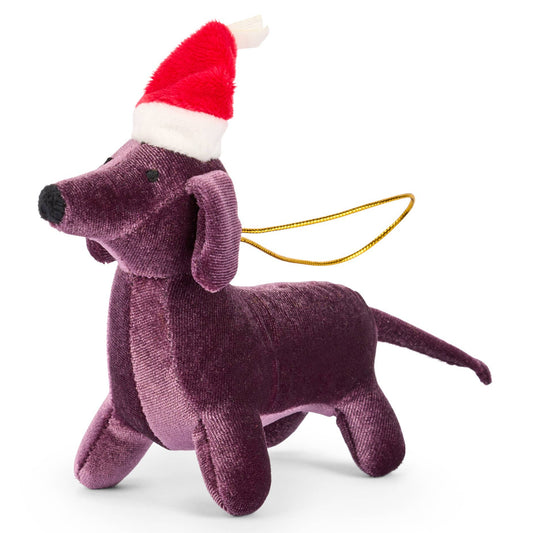 Velvet Sausage Dog Christmas Decoration, Dachshund Decor