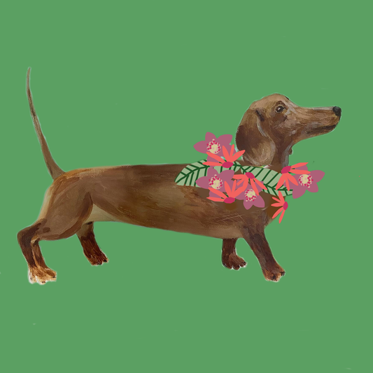 TRO01 Tropical Penny the Dachshund card
