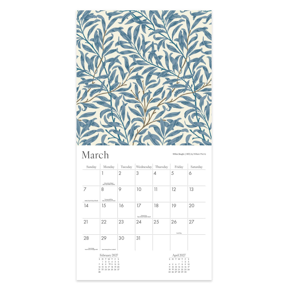 William Morris Square Wall Calendar 2027