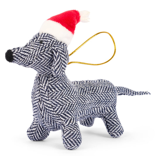Tweed Sausage Dog Christmas Decoration, Dachshund Decor